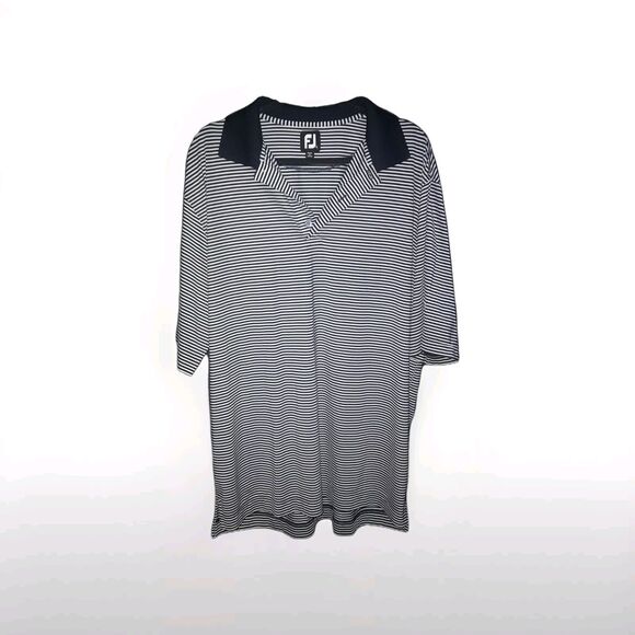 FOOTJOY Size Large Mens Performance Polo Shirt White Blue Striped Stretchy - Picture 1 of 10